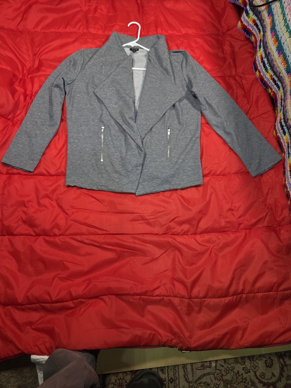 Women's Gray Draped Open-Front Blazer with Zip Pockets